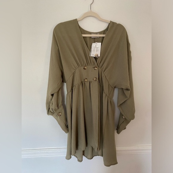 NWTs ASOS Mini Dress Sage Green Above Knee Resort Vaca Yacht Button Summer Boho - Picture 2 of 12
